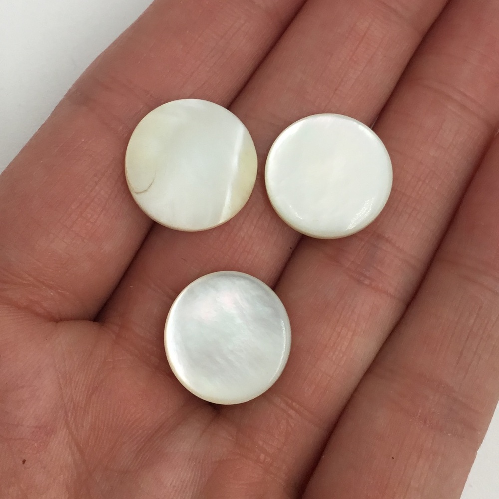 Vintage 3 piece Round Mother of Pearl Shank Buttons 13mm Genuine Shell